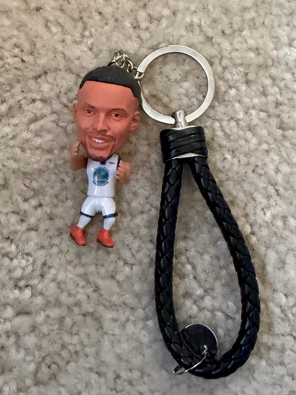 Black Braided Leather Key & Card Holder Keychain with Athlete Charm
